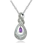 Sterling Silver Amethyst and White Topaz Infinity Twist Teardrop Necklace