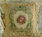 16" VTG. Louis VIII Elegant French Green Swirls Floral Needlepoint Pillow Cover