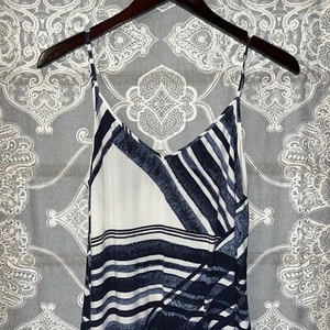 Ann Taylor LOFTMaxi Dress Sz Small Long Silky P Flowy Blue White Geometric - Picture 1 of 6