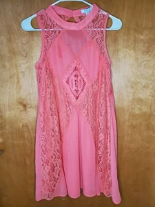 Mini robe neuve avec étiquettes mélange soie sans manches rose foral dentelle sans manches petite - Photo 1/5