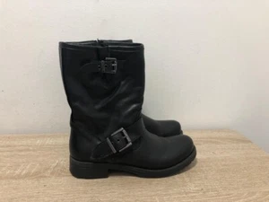 GALIETI LADIES BLACK LEATHER ZIP UP BUCKLE LOW MID CALF BOOTS UK 4 EUR 37 AB62 - Picture 1 of 7