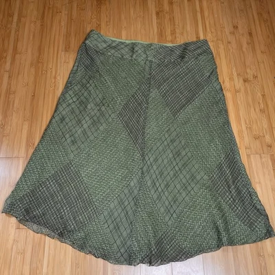 Alfani Skirt Womens 18W Green Brown Silk Boho Fairy Y2k Mixed Print Plus Size - Image 1 of 4