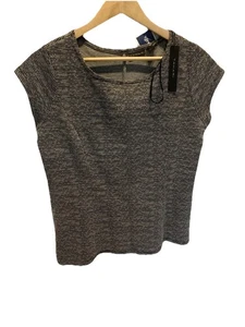 Top camicia donna Tahari Salt & Pepper Texture maglia manica corta nuova con etichetta taglia L - Foto 1 di 11