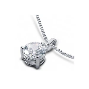 Ciondolo solitario classico oro bianco diamante naturale tondo 0,53 ct E SI1 - Foto 1 di 3