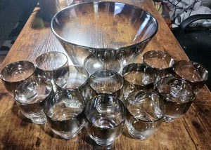 13PC MCM Silver Ombre Fade Punch Set 1 Bowl 12 Cocktail Glasses Dorothy Thorpe? - Picture 1 of 14
