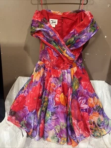 Tadashi Shoji Vintage 90er Blumen lila rot Kleid Größe 12 Reißverschluss rot - Bild 1 von 16