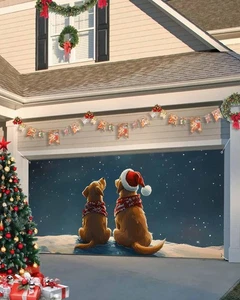 Garage Door Banner Cover 7 x 8 ft Winter Christmas Night Dogs Moon Stars Gara... - Bild 1 von 6