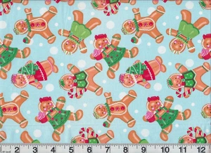1/2 Yard Fabric Christmas Gingerbread Man Woman Candy Canes 44" Wide Vintage F - Picture 1 of 1