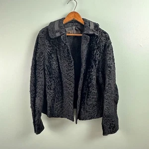 Vintage Bonwit Teller Black Persian Lamb Fur Swing Jacket Open Front 1950s M/L - Bild 1 von 16