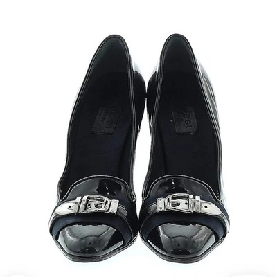 Zapatos de salón Gucci negros charol hebilla plateada azul satinado talla EU 36 Foto 1 de 4
