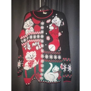 Hässlicher Weihnachtspullover Weihnachten Größe L Vintage Katze - Bild 1 von 3