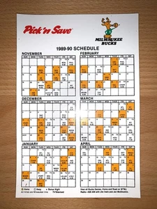 1989-90 MILWAUKEE BUCKS NBA BASKETBALL MAGNET SCHEDULE - PICK 'N SAVE - Picture 1 of 1