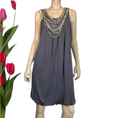 F LINE BY FEATHERS SIZE S PLEATED STRETCH JERSEY BUBBLE HEM DRESS - Image 1 of 4