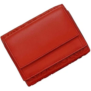 Loewe Tri-Fold Wallet Red Anagram 107.55.S26 F-20474 Tri-Fold Leather Mini Coin - Picture 1 of 10