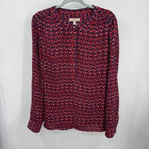 Banana Republic Shirt Womens XL Red Navy Dog Print Long Sleeve Popover Blouse - Picture 1 of 9