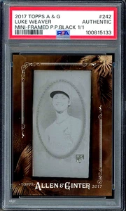 Luke Weaver 2017 Topps Allen & Ginter Mini 1/1 Black Printing Plate RC PSA AUTH - Picture 1 of 2