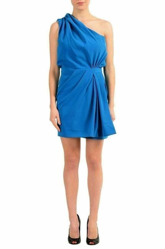 Dsquared2 Abito da donna blu lana una spalla guaina US M IT 42