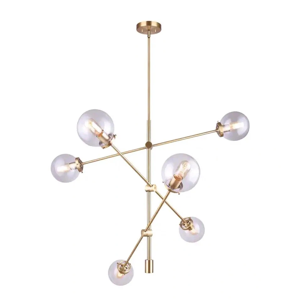 Kalani 6-Light Gold Sputnik Chandelier with Clear Glass Shades New In Open Box - Изображение 1 из 1