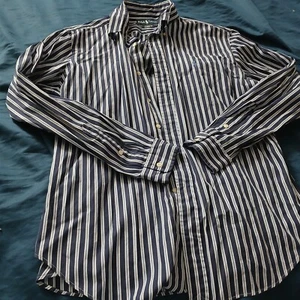 Ralph Lauren Custom Fit Blue Striped Button Down Dress Shirt Large Men - Picture 1 of 9