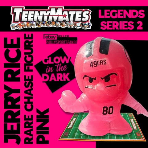 RARE Teenymates NFL LEGENDS Series 2 JERRY RICE Glow In The Dark Pink Figure Cover