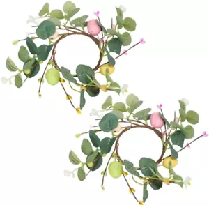 2 Pcs Easter Egg Candle Rings Wreaths Spring Egg and Berry Candle Rings Artifici - Picture 1 of 12