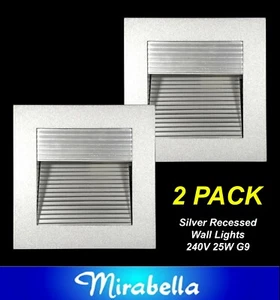 2 x Silver Recessed Aluminium Wall Lights Square 90 x 90mm 240V G9 Max 25W - Picture 1 of 8