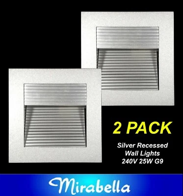2 x Silver Recessed Aluminium Wall Lights Square 90 x 90mm 240V G9 Max 25W - Image 1 of 4