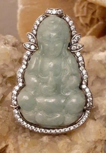 HSN Designer Sterling Silver Jade Carved Buddha CZ Ring Size 7 Signed 925 - Picture 1 of 15