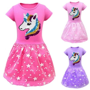 Kids Girls Unicorn Princess Dress Summer Birthday Party Gowns Prom Midi Dress~ - Picture 1 of 15