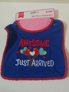 My First Valentines Day Embroidered Baby Bib "Awesome Just Arrived" - Picture 1 of 2