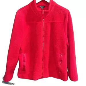 Talbots Full Zip Jacket Red Teddy Fleece Cozy Lounge Bright Layering women XLp - Picture 1 of 7