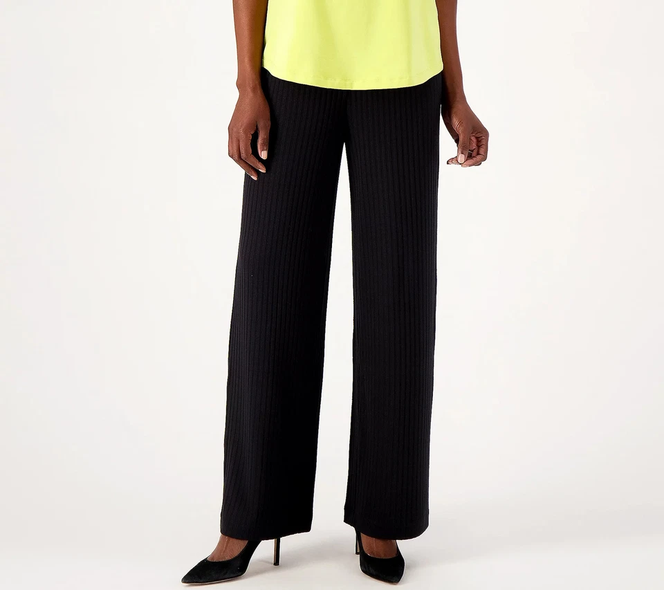 Isaac Mizrahi Live! Ribbed Pull on Wide Pants Black S New - Image 1 of 1