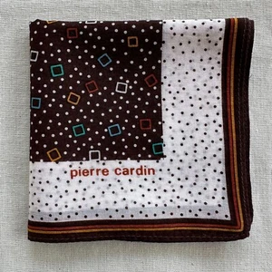 Vintage Handkerchief White Brown Cotton Polka Dot & Square Dot Pocket Square 16" - Picture 1 of 4