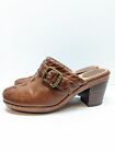 Women's Frye Brown Leather Candy Lace Wood Heel Clogs Sz 9.5
