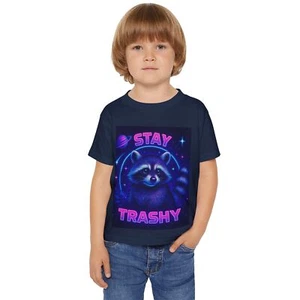 Stay Trashy Raccoon T Shirt , Y2K Spacecore Animal Tee, Kids Galaxy, Funny - Picture 1 of 31