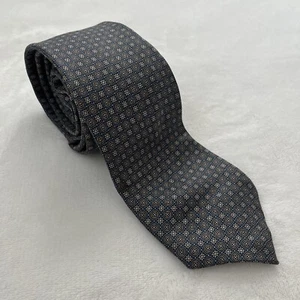 Vintage Oscar De La Renta Mens 100% Silk Tie Blue Floral Geometric - Picture 1 of 5