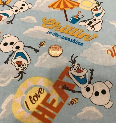 Olaf*Summer*Beach*Umbrella*Clouds*on Blue* Springs Creative*100% Cotton* 22" x8" - Image 1 of 4