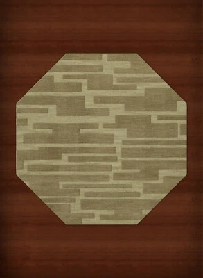 Green Transitional Hand Hooked Squares Rectangles Boxes Area Rug Patchwork DV6 - Image 1 of 2