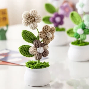 Potted Hand Knitted Flower Yarn Crochet Flowers Hand Woven Bouquet Home Decor - Picture 1 of 36