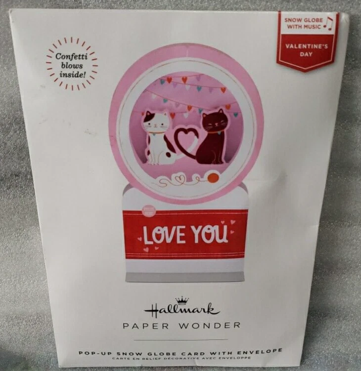 Hallmark Paper Wonder Pop Up Snow Globe Cards w/ Music & Confetti (Cats)