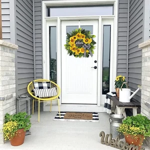 Sunflower Wreath with Welcome,Spring Summer Wreath for Front Door, Unique Hou... - Picture 1 of 1