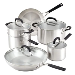 KitchenAid Edelstahl Kochgeschirr/Töpfe und Pfannen Set, 10 Stück, gebürsteter Stahl - Bild 1 von 11