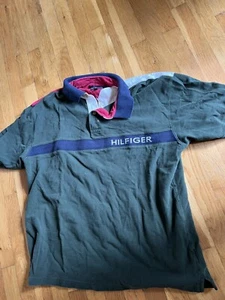vintage 90s Tommy Hilfiger Vertical Colorblock Polo Shirt L - Picture 1 of 6