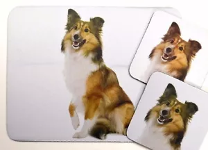 3 pc Set Dog Lover Mouse Pad 9x7 +2 Coasters SHETLAND SHEEPDOG SHELTIE Puppies - Picture 1 of 1