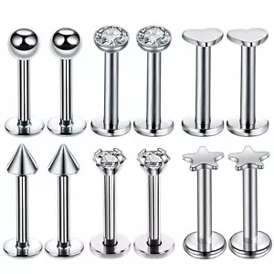 12 Pcs Lip Studs Set Stainless Steel Ball Zircon Ear Stud Body Piercing Jewelry - Picture 1 of 7