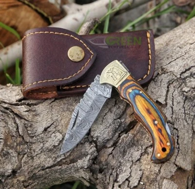 Bench Damascus made Folding Knife, Pocket Knife Handmade Damascus Folding Knife - Image 1 of 3