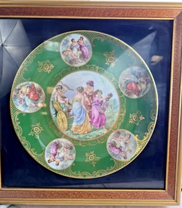 Jungfrauen Eros Mitterteich antiker Teller gerahmt Bavaria 14" Goldrolle Porzellan - Bild 1 von 12