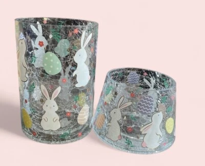 Yankee Candle BUNNIES Soporte de tarro grande de vidrio agrietado J/H y tapa de vidrio Nuevo en caja Foto 1 de 4