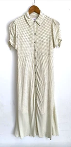 The Nines by HATCH Ivory & Green Polka Dot Button Front Midi Shirt Dress Size XS - Picture 1 of 5