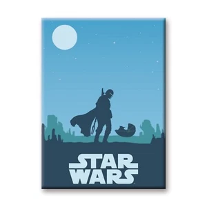 Star Wars The Mandalorian The Child Baby Yoda blauer Sonnenuntergang flacher Magnet - auf Lager - Bild 1 von 5